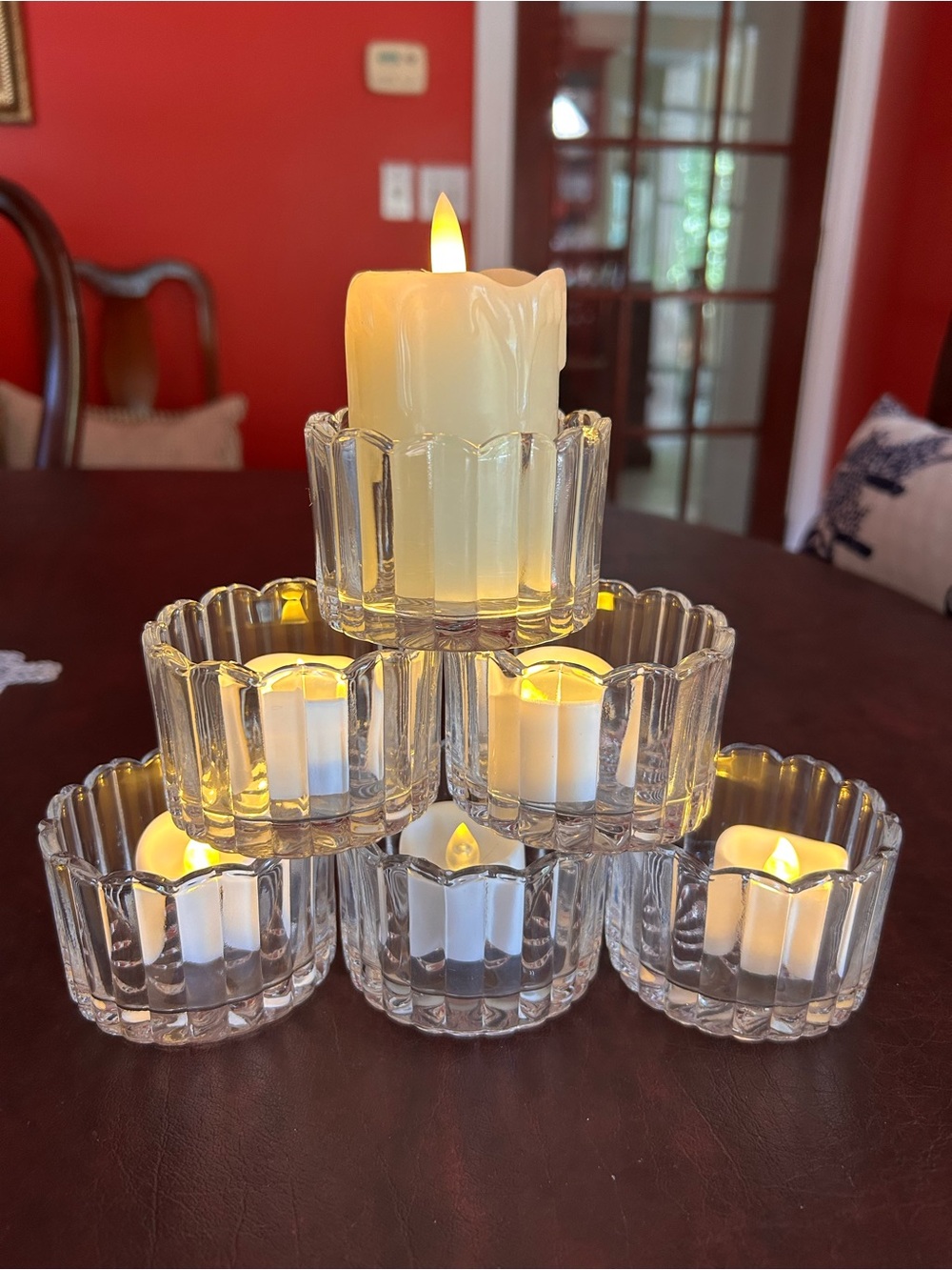 Six tea light candle dishes or small desert plates. Scalloped. Home Decor